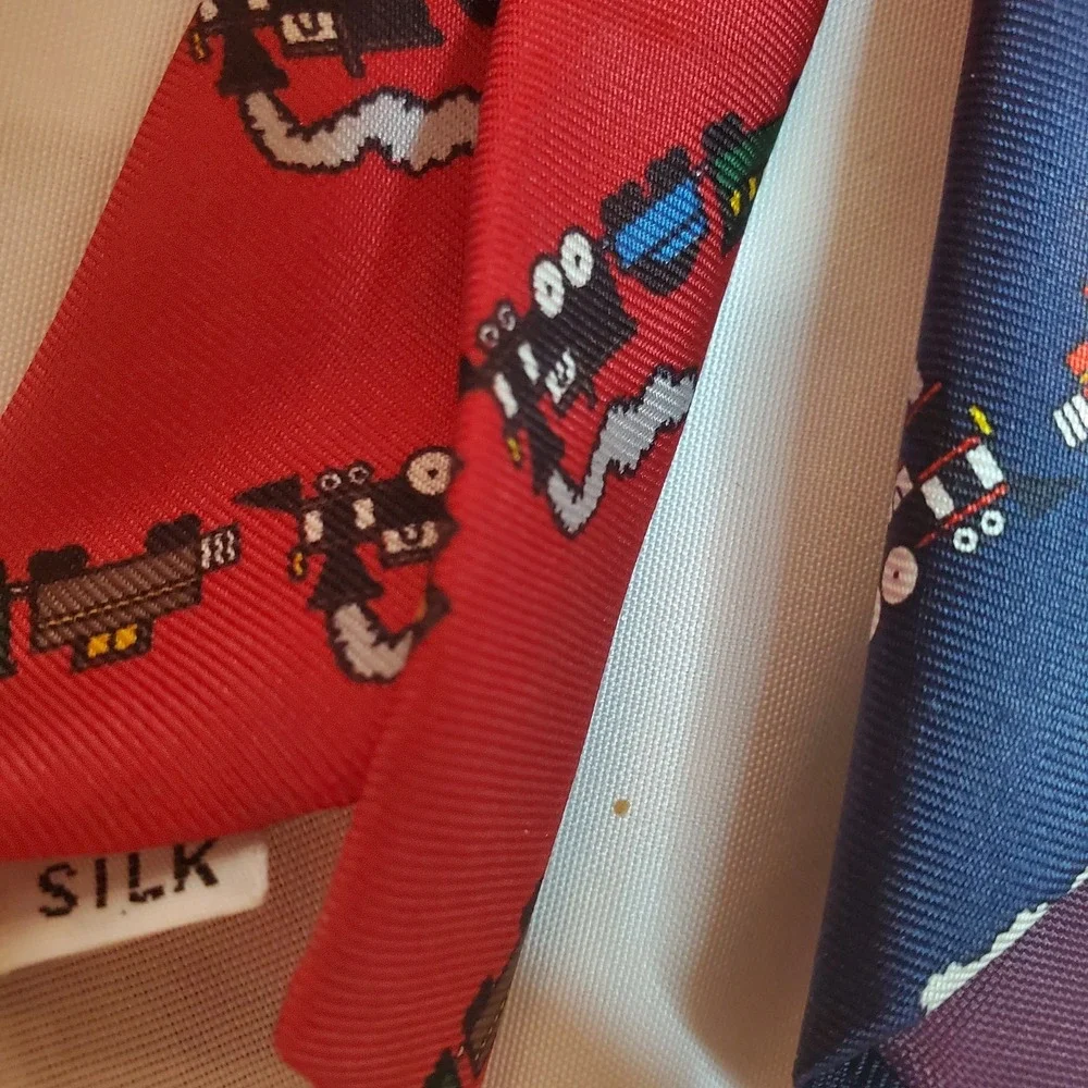 Tie Choo Choo Train‎ Engine Lot Of 2 100% Silk by Horchow And Trifles